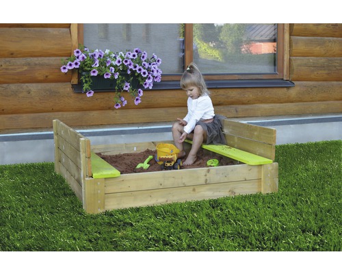 Luxe zandbak van sparrenhout inclusief deksel, 117x117x38,5 cm, naturel groen