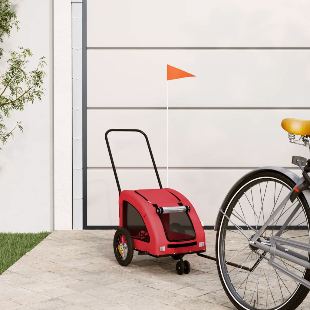 vidaXL Reboque para Bicicleta de Animais de Estimação em Tecido Oxford de Ferro Vermelho