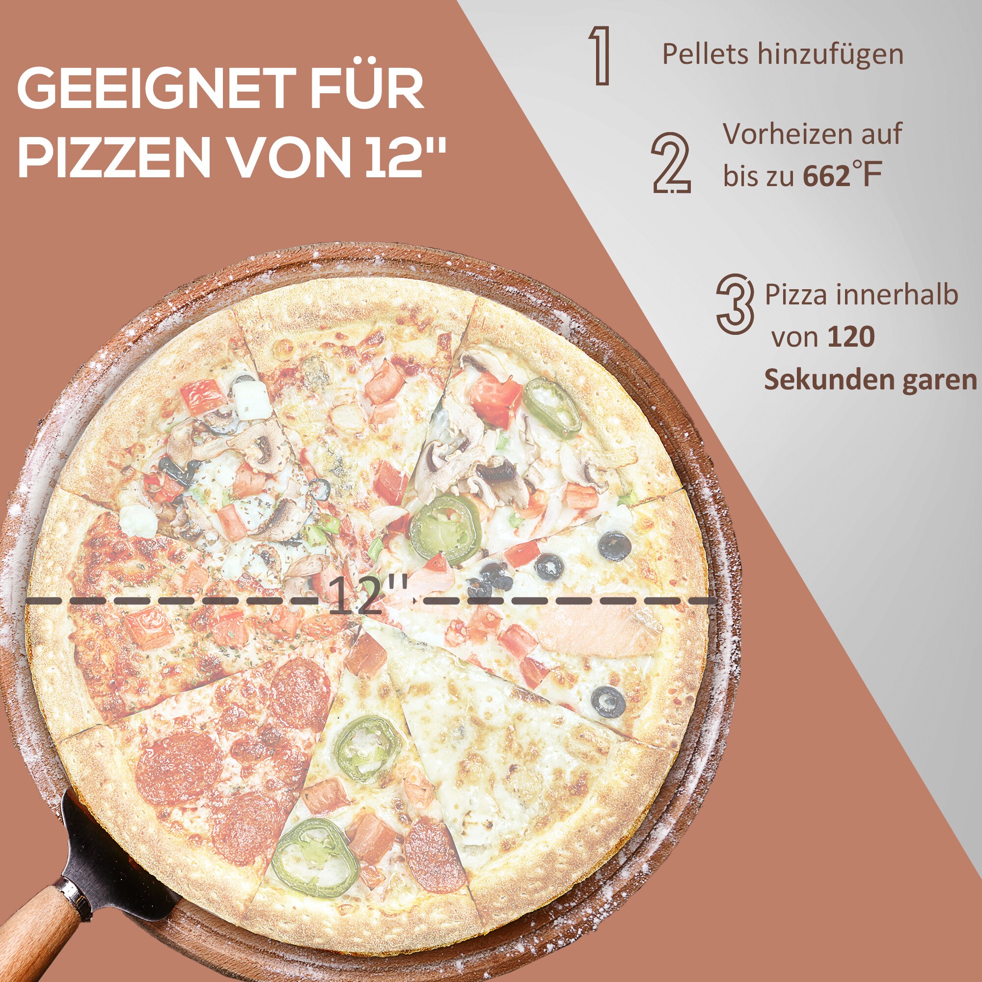 Outsunny Pizzaofen mit Griff schwarz 81L x 40B x 72H cm