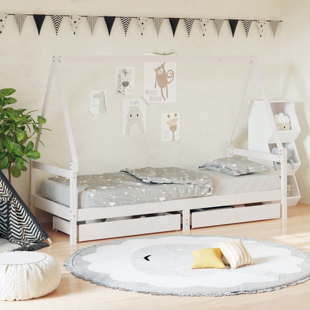 vidaXL Kinderbedframe met lades wit 80x200 cm grenen