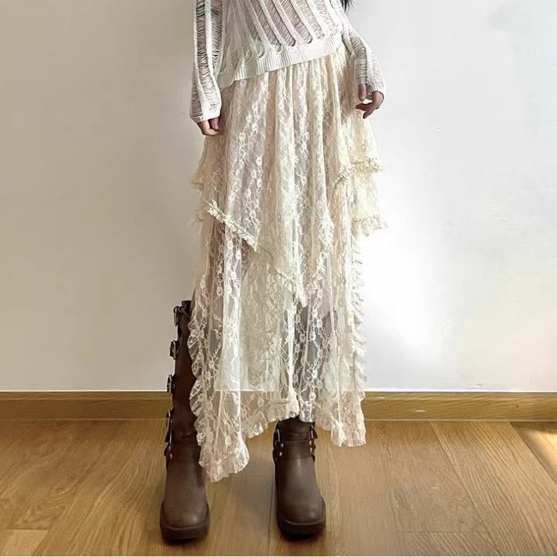 Jerolenea - Asymmetrische A-lijn rok met elastische taille en effen ruches