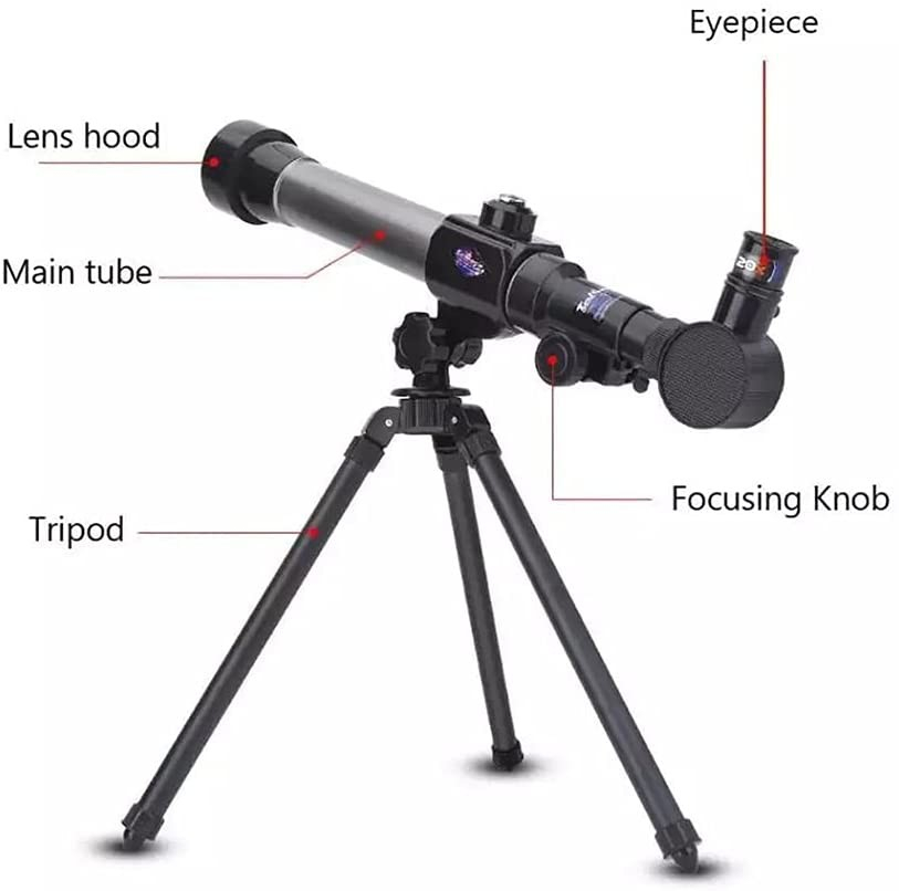 (5-tlg. Set) Kinder Teleskop mit Stativ 20x/30x/40x Vergrösserung Astronomisches Fernglas - Schwarz / Silber
