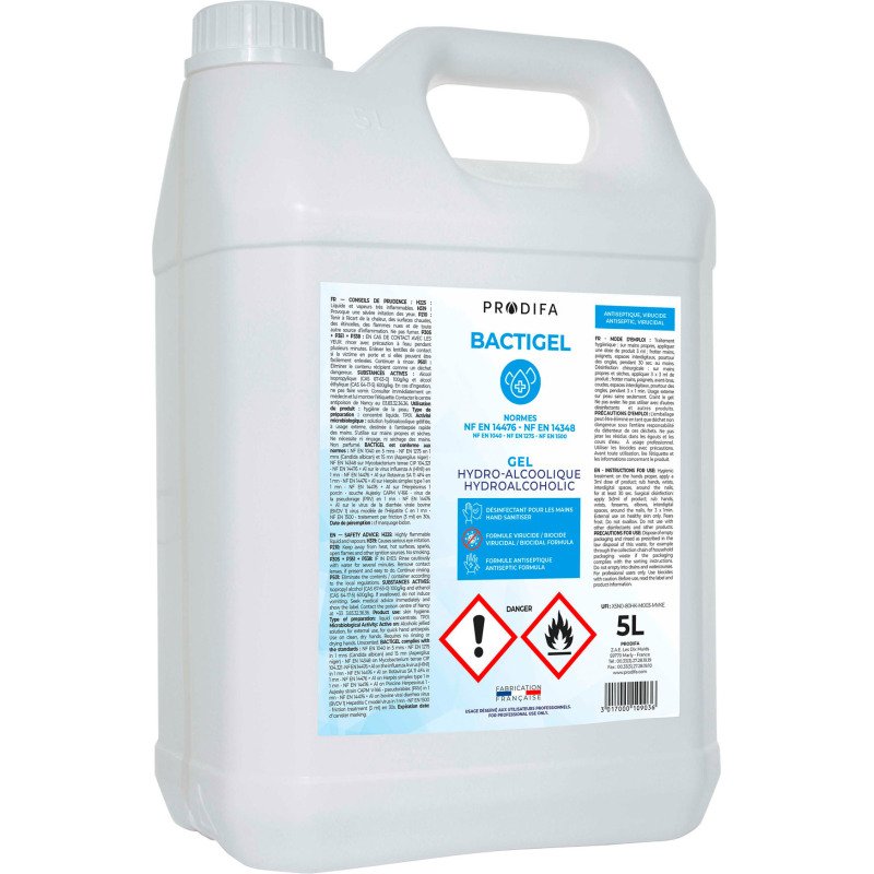 Gel hydroalcoolique désinfectant Bactigel - Bidon de 5 litres