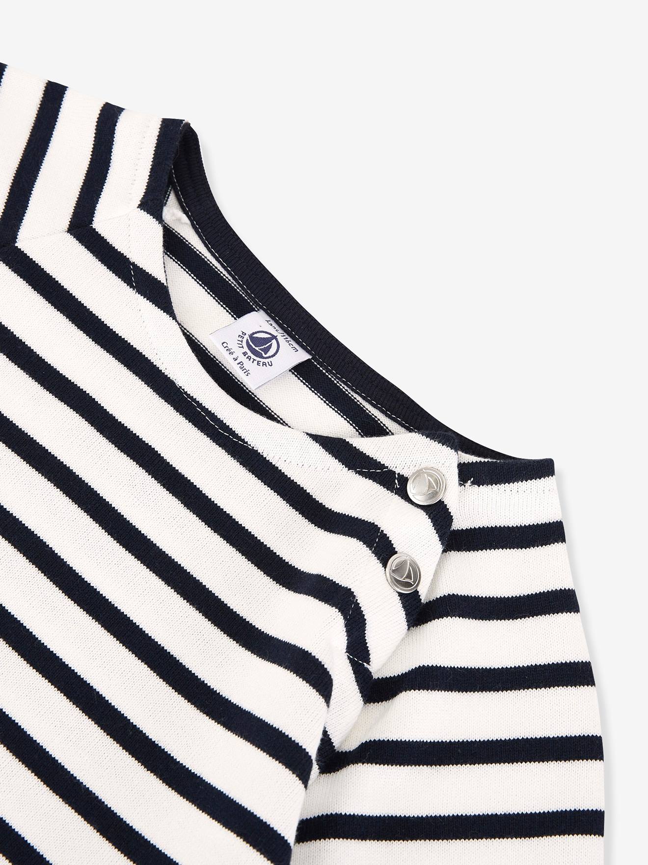 Vestido PETIT BATEAU de algodão listrado azul escuro com mangas curtas