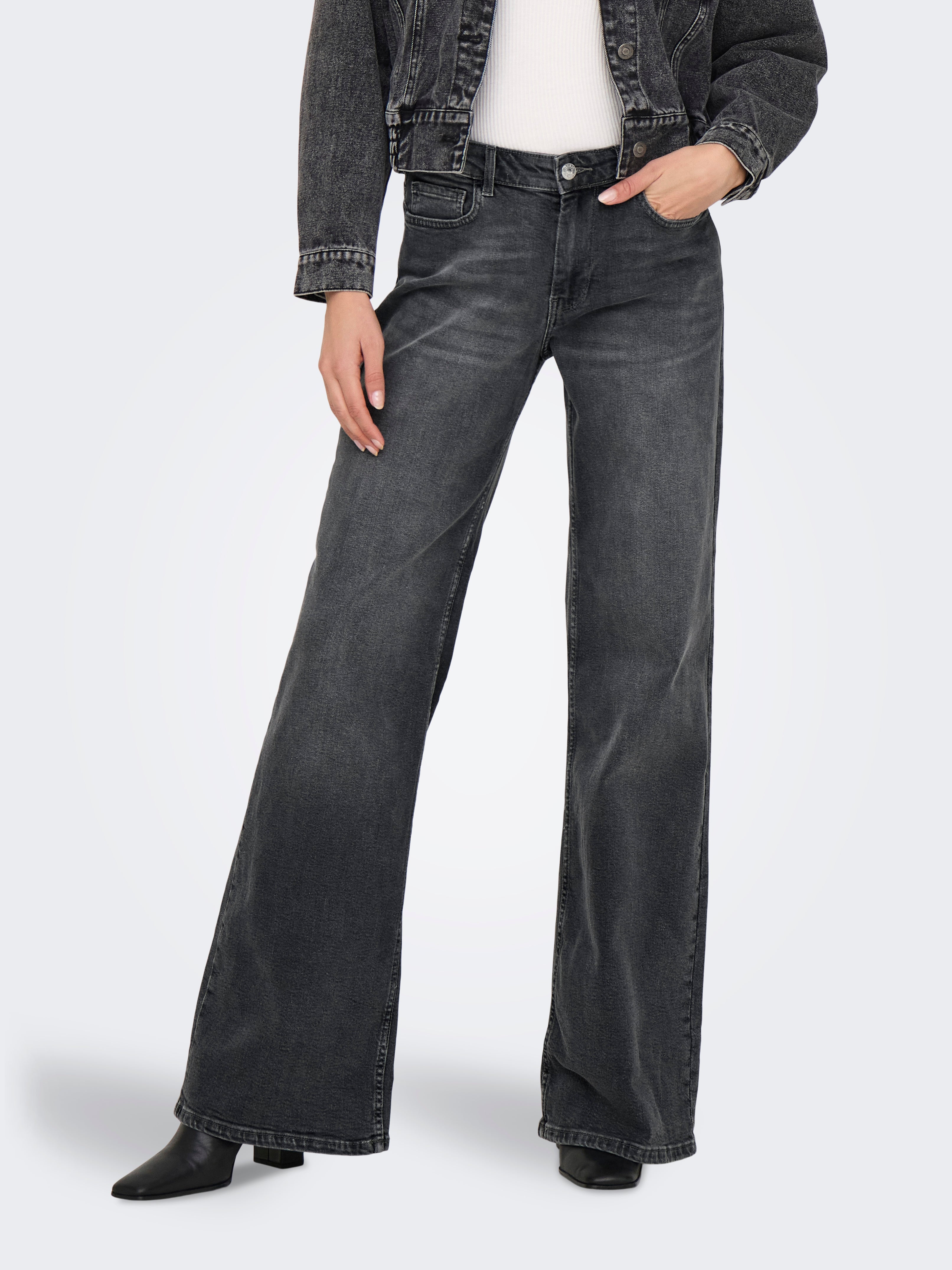 ONLCHRIS Mittlere Taille Weiter Beinschnitt Jeans Grey Denim