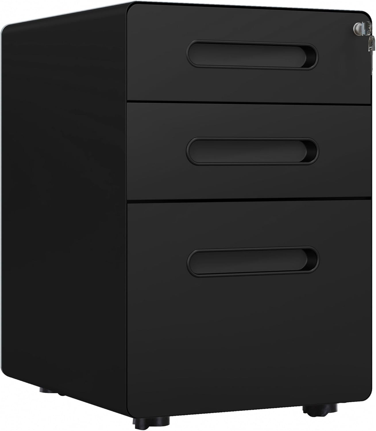 Vinsetto Rollcontainer mit 3 Schubladen mobiler Aktenschrank mit Rollen abschließbar Büroschrank mit Hängeregistratur Stiftfach, Bürocontainer Schreibtisch Unterschrank für Büro 39x48x59cm Schwarz PG2164341