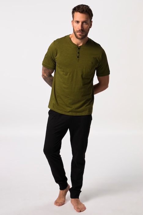 Schlafanzug, Homewear, OEKO-TEX, Zweiteiler, Henley, lange Hose, bis 8 XL