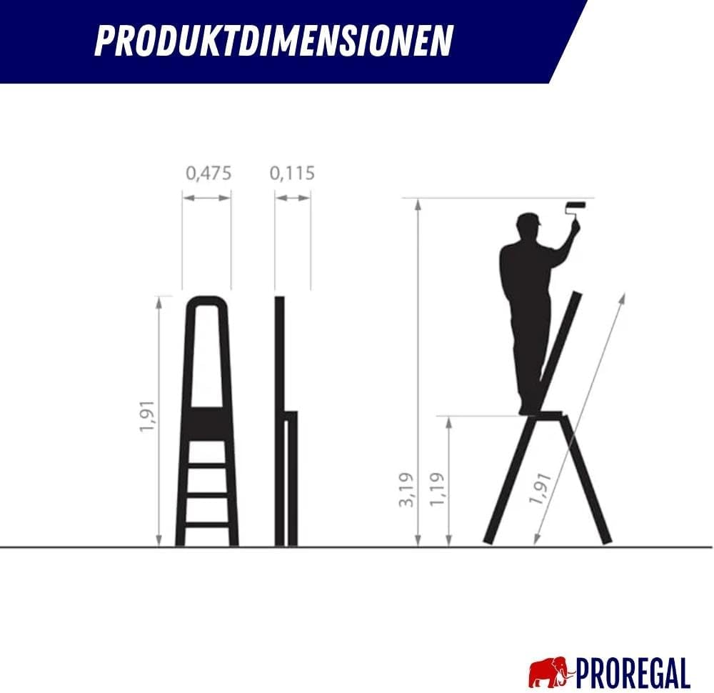 PROREGAL Economy Basic Trapladder, eenzijdig toegankelijk, 6 treden, werkhoogte 3,19 m, draagvermogen 125 kg