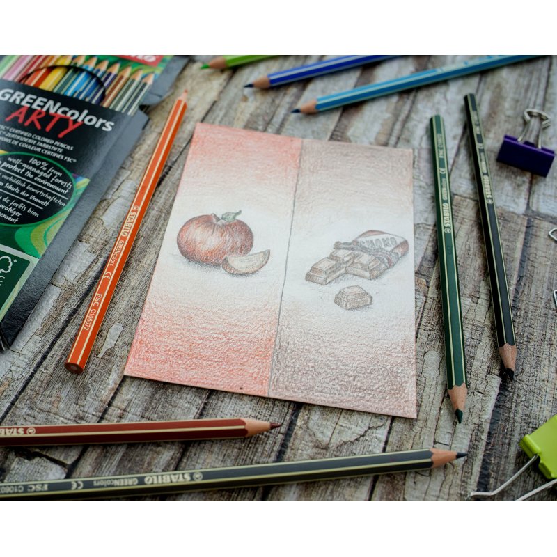Crayon de couleur stabilo greencolors arty hexagonal    fin bois mine    solide 3mm etui carton 24