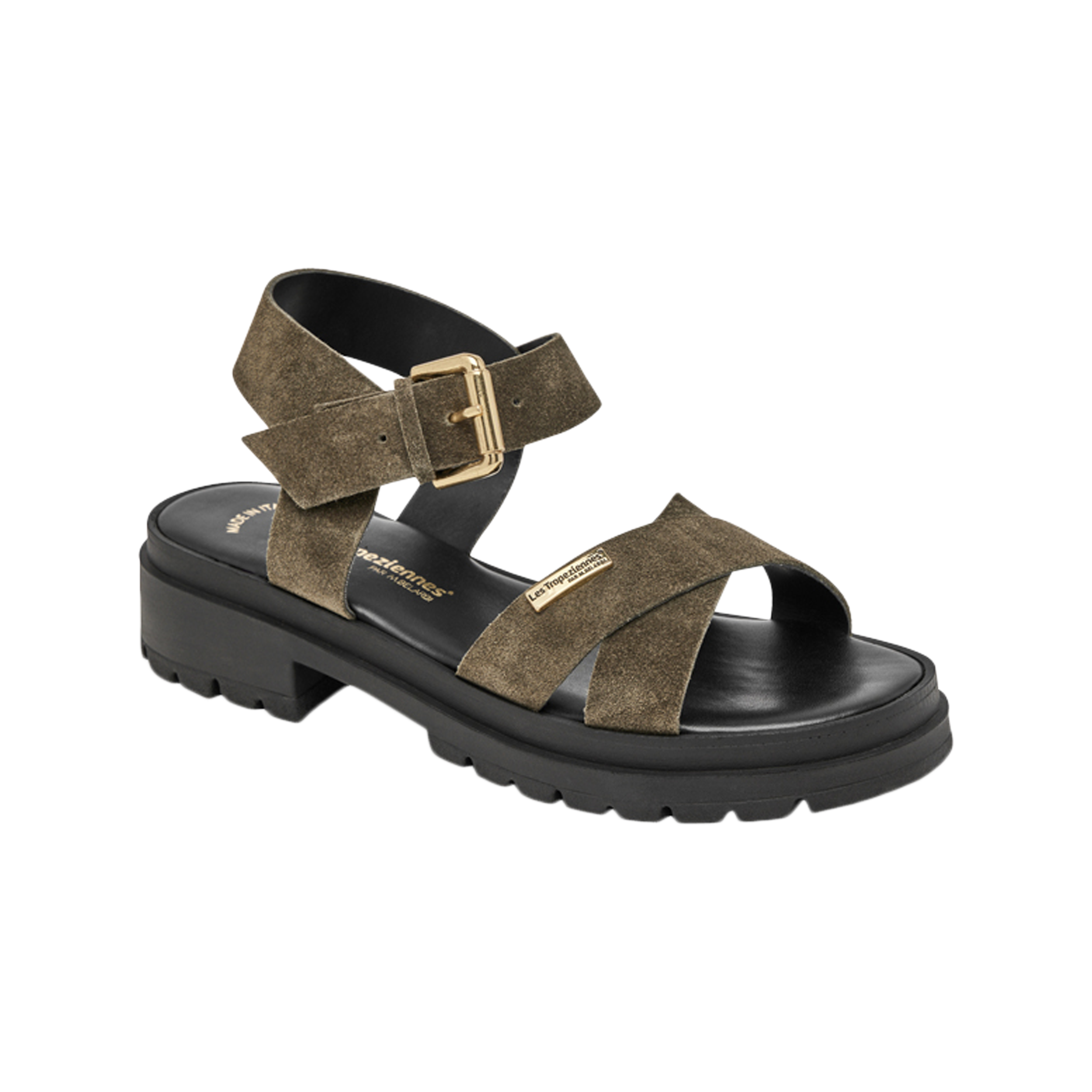 Sandales plates cuirtihasued | Kaki