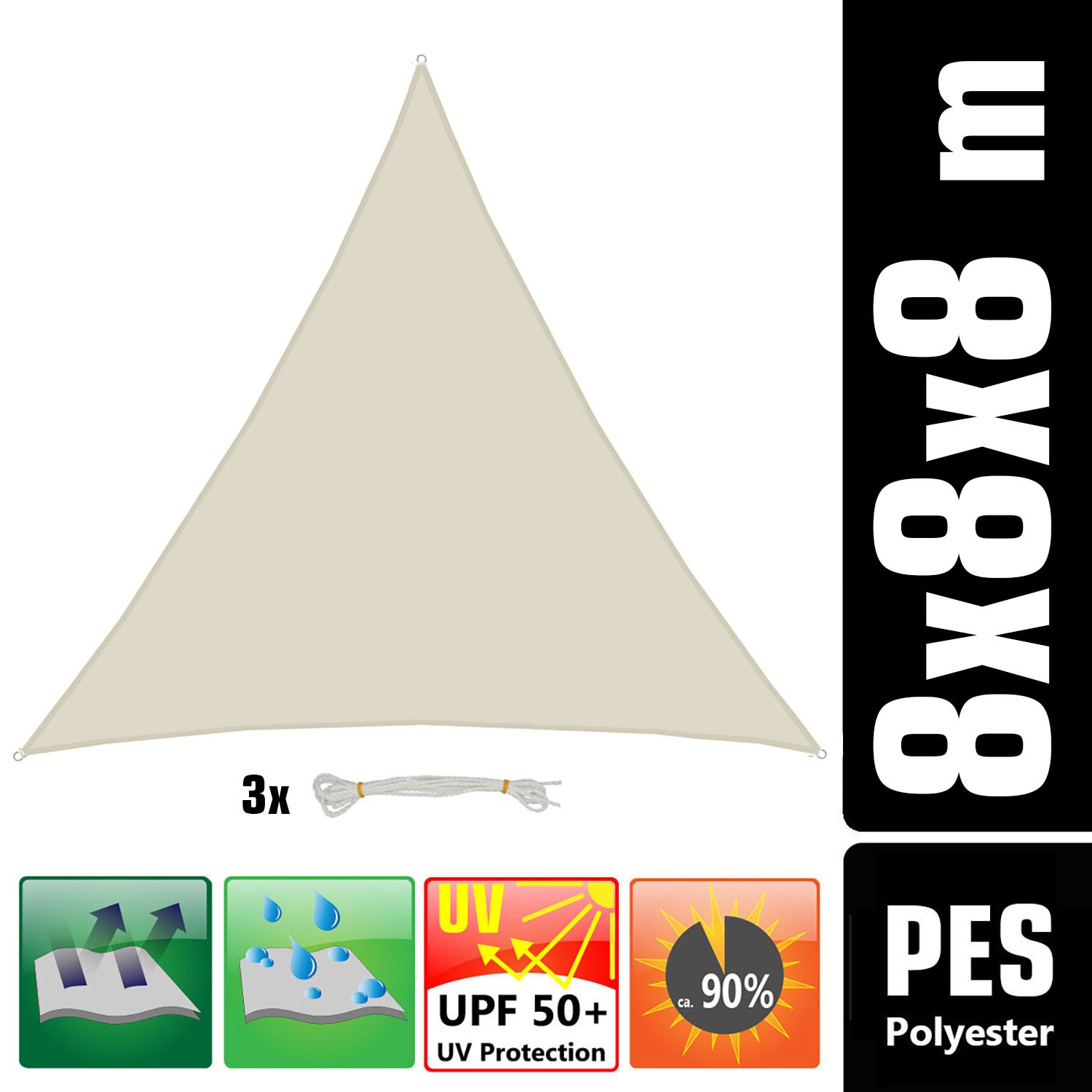 AMANKA 8x8x8m beige Polyester waterdicht schaduwdoek