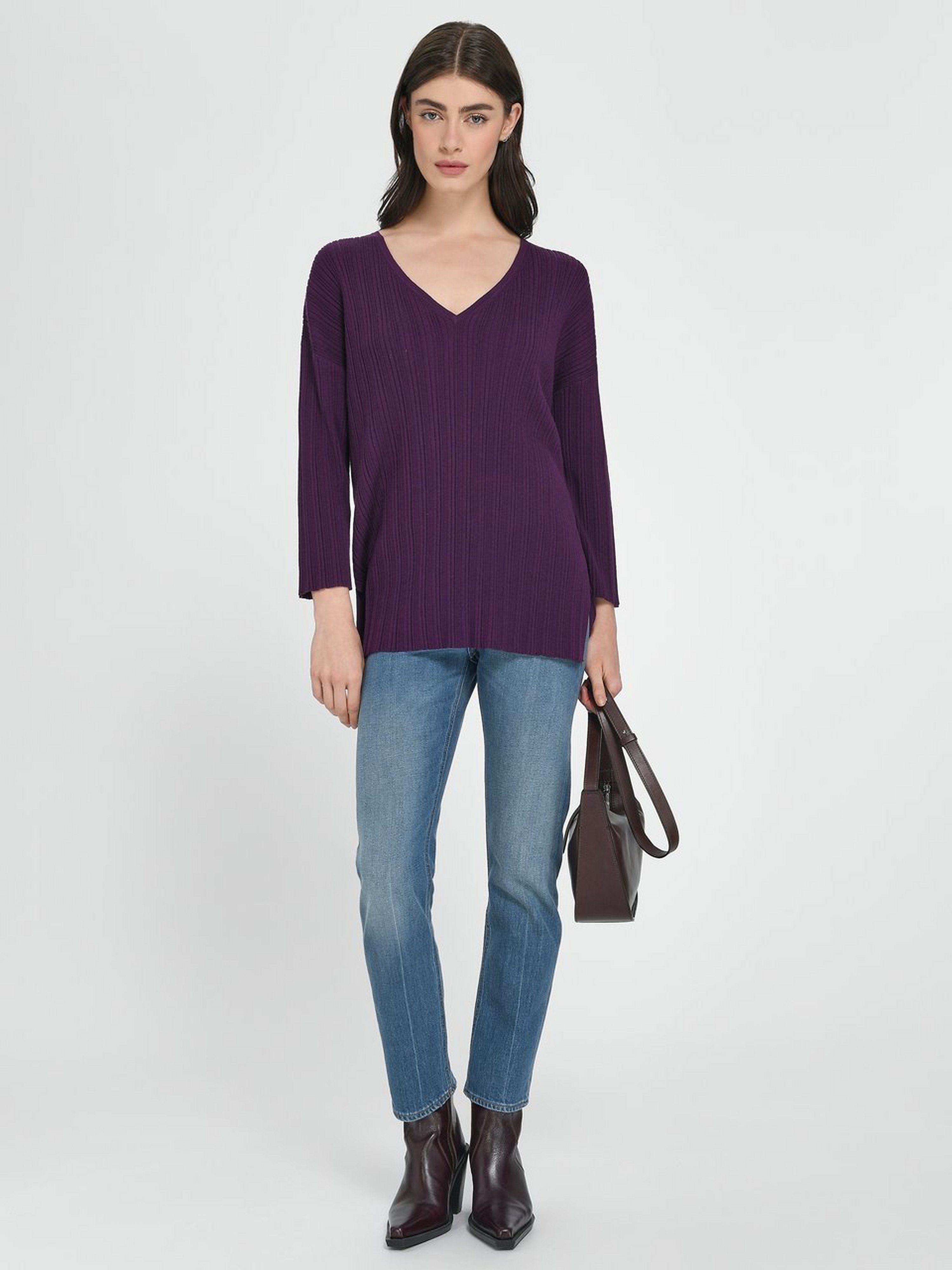 V-Pullover mit 3/4-Arm