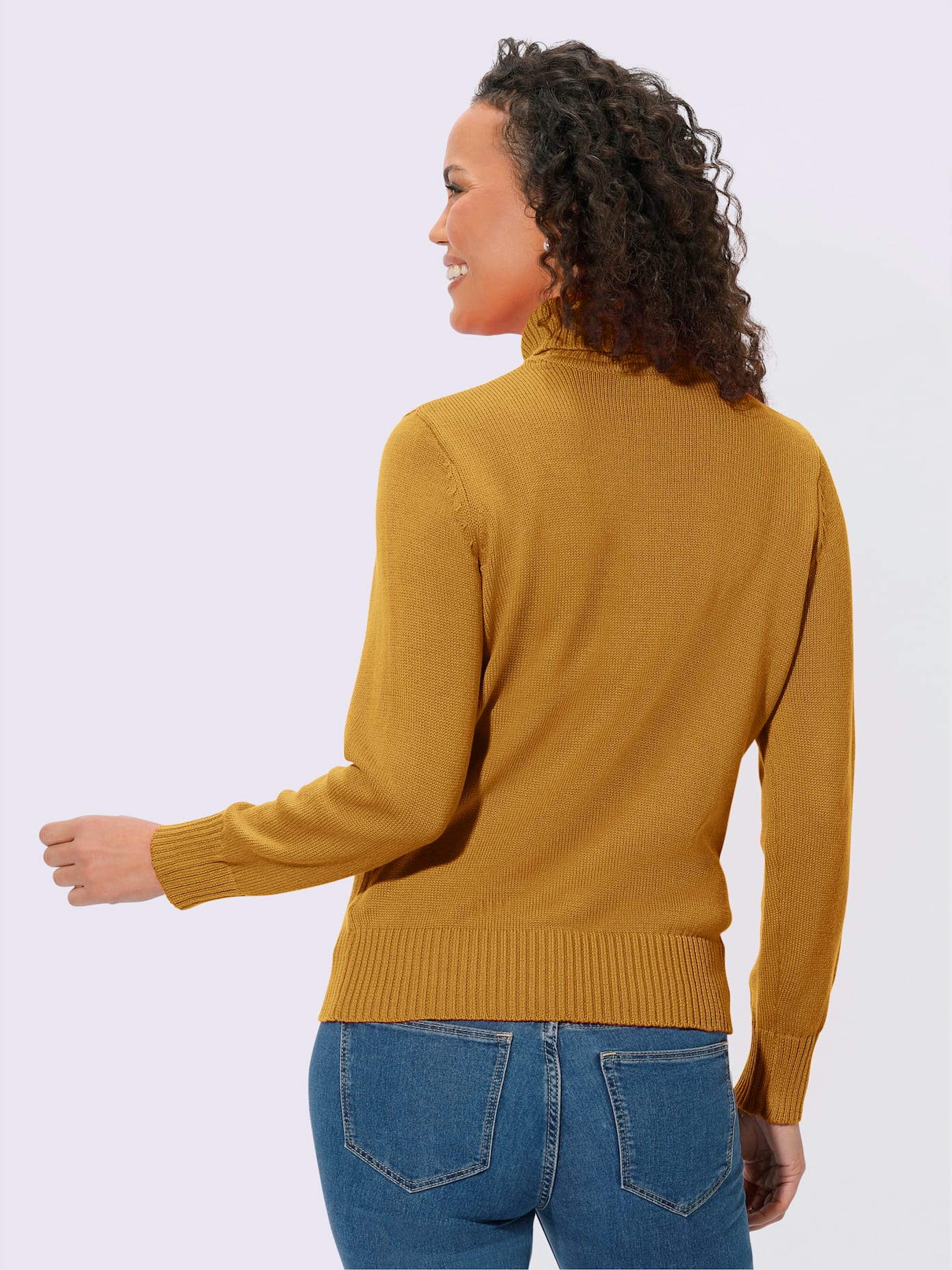 Pull femme col roulé manches ourlet avec finitions côtelées