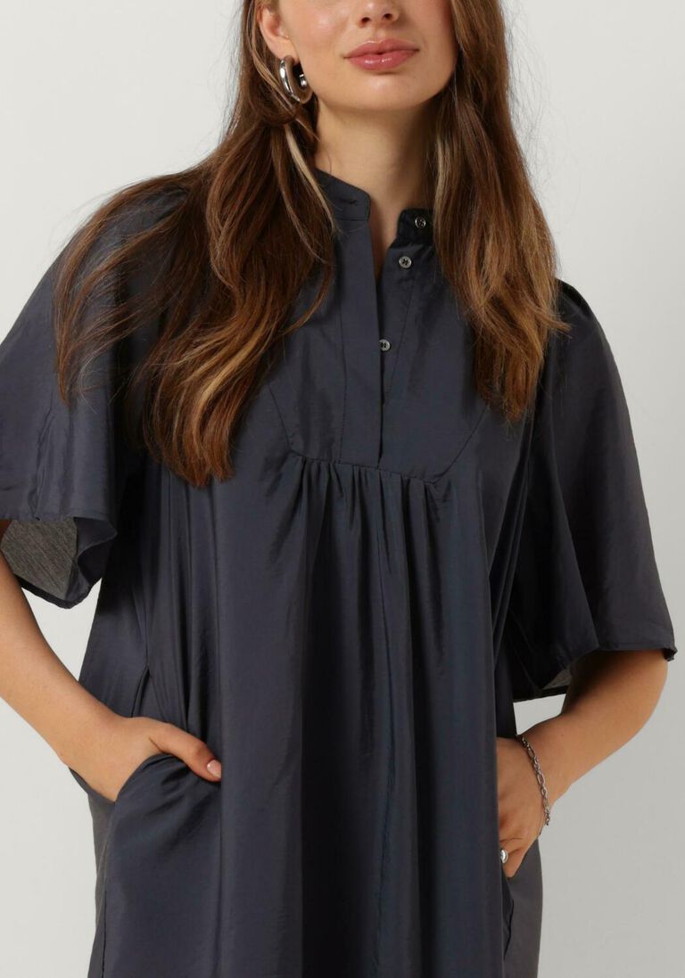 blauwe co'couture midi jurk callum volume dress