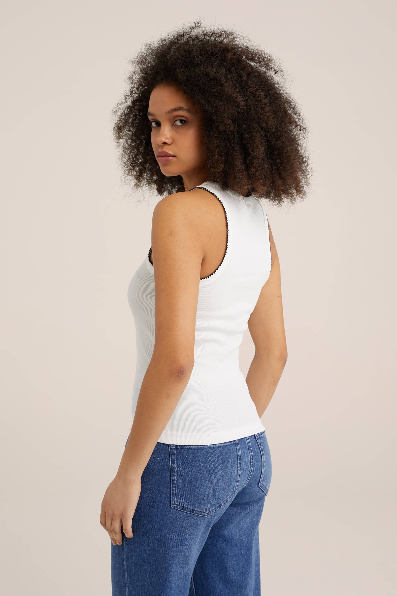 geribd singlet met contrast WE Fashion Wit
