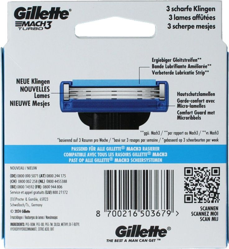 Gillette - Mach3 Turbo - Scheermesjes - 15 Scheerbeurten
