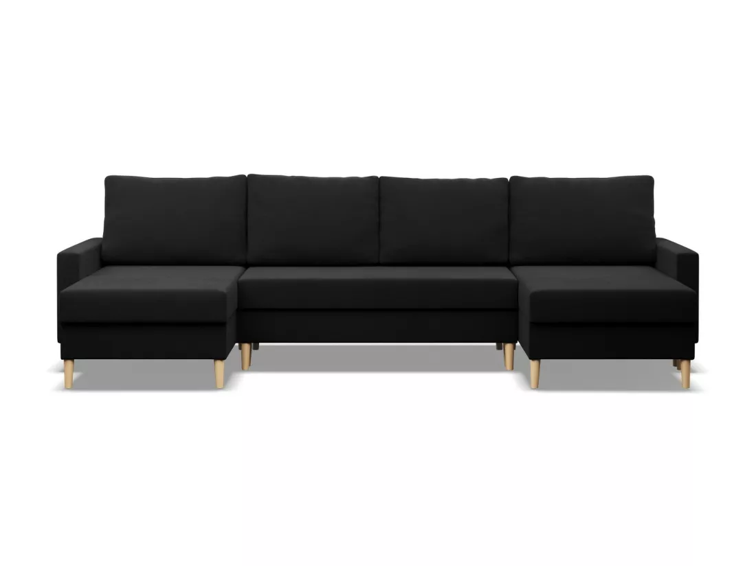 Canapé d'angle en U avec fonction sommeil, Coussin réversible, Bonell, Noir