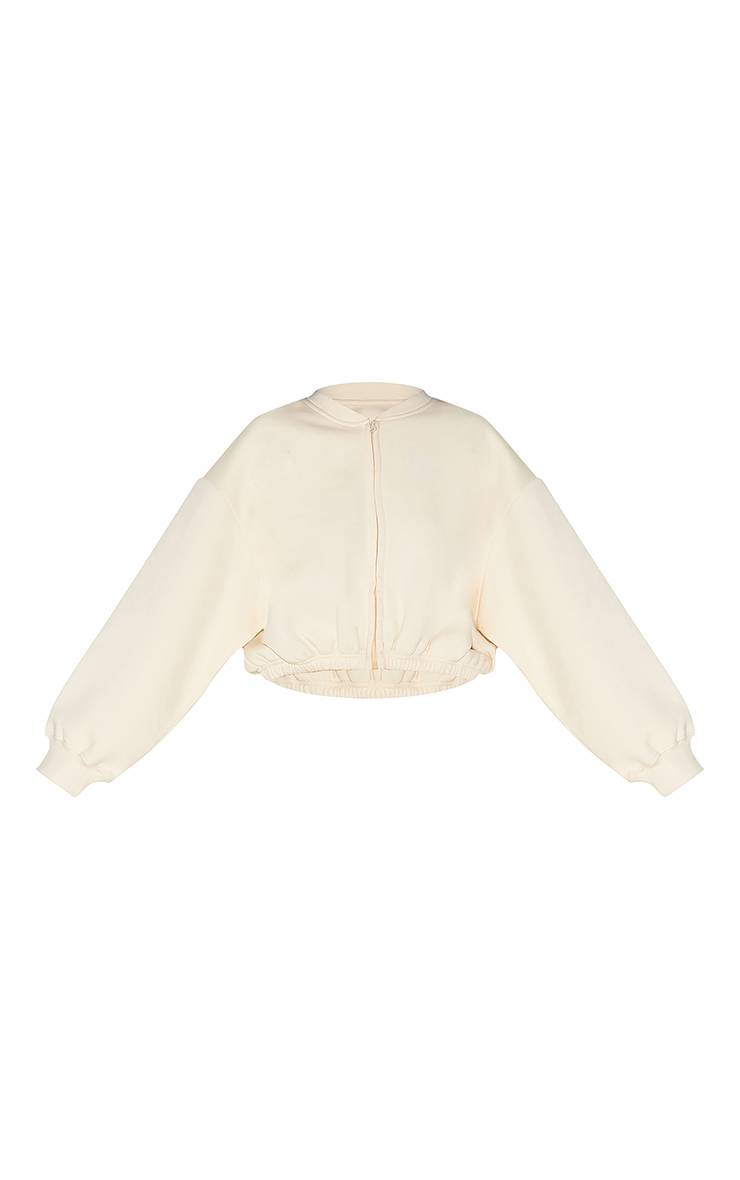 Crème Sweat-shirt Court Zippé Avec Cordon De Serrage À La Taille