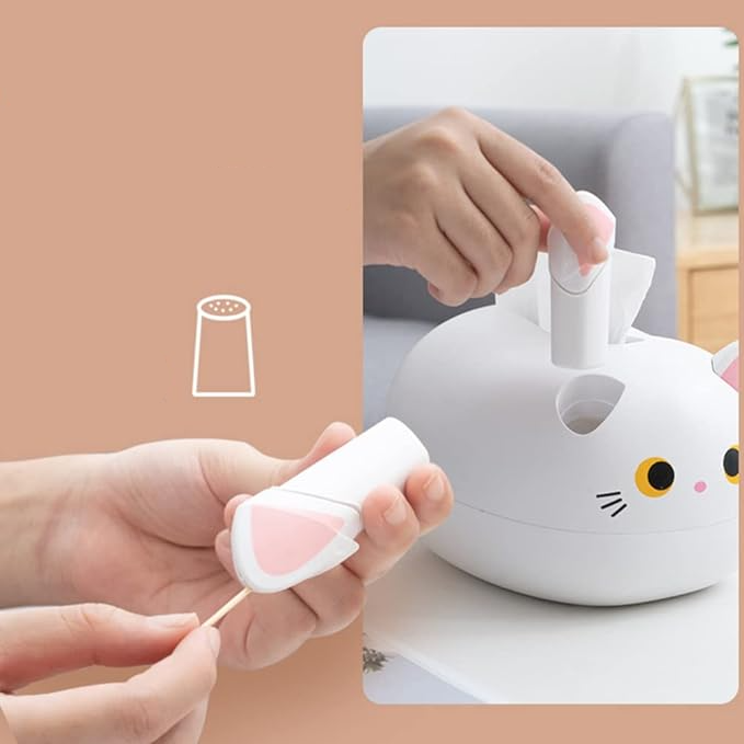(22x13cm) Katzen Taschentuch Spender Nastuch Dispenser Kosmetik Tuch Aufbewahrungs Box inkl. Zahnstocherspender - Weiss