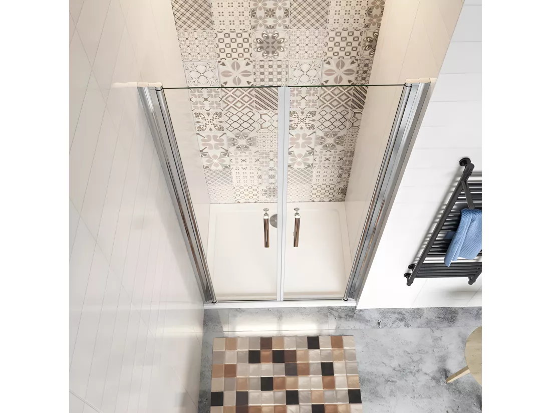 Porte de douche battante 100x197cm en 6mm verre anticalcaire avec receveur de douche blanc 100x70x3cm