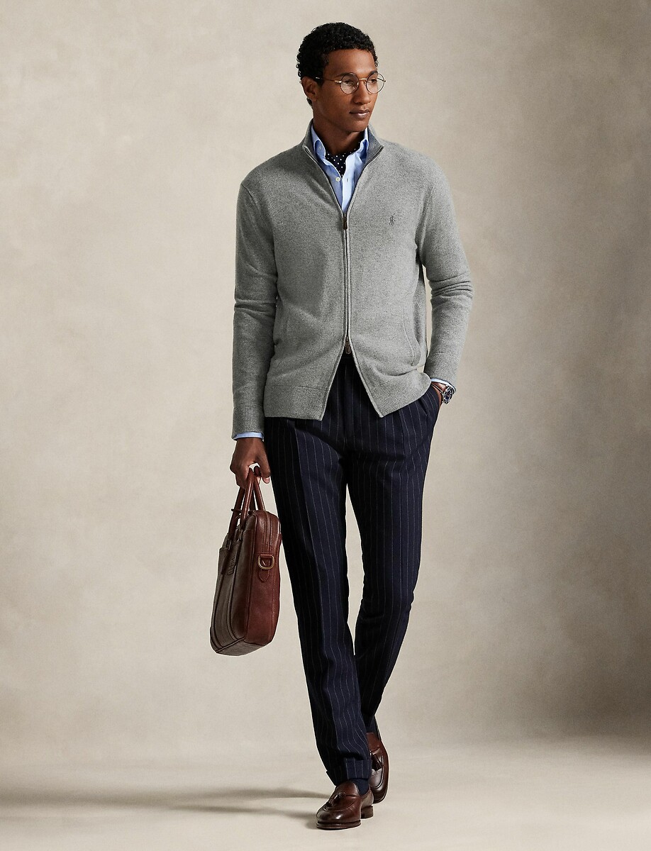 POLO RALPH LAUREN<br>Cardigã de lã merino com zíper