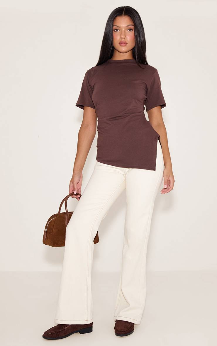 Chocolat T-shirt En Coton À Ourlet Asymétrique Et Côté Froncé