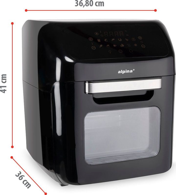 alpina Hetelucht Oven en Hetelucht Friteuse - Airfryer - Digitale Tijd- en Temperatuurregeling - 1800 Watt - 12 Liter - Zwart