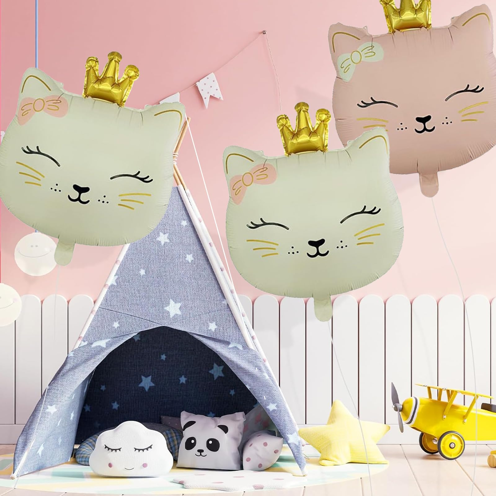(6er Set) 53x45cm Kinder Geburtstags Party Ballon Folien Party Deko Luftballon - Katze mit Krone