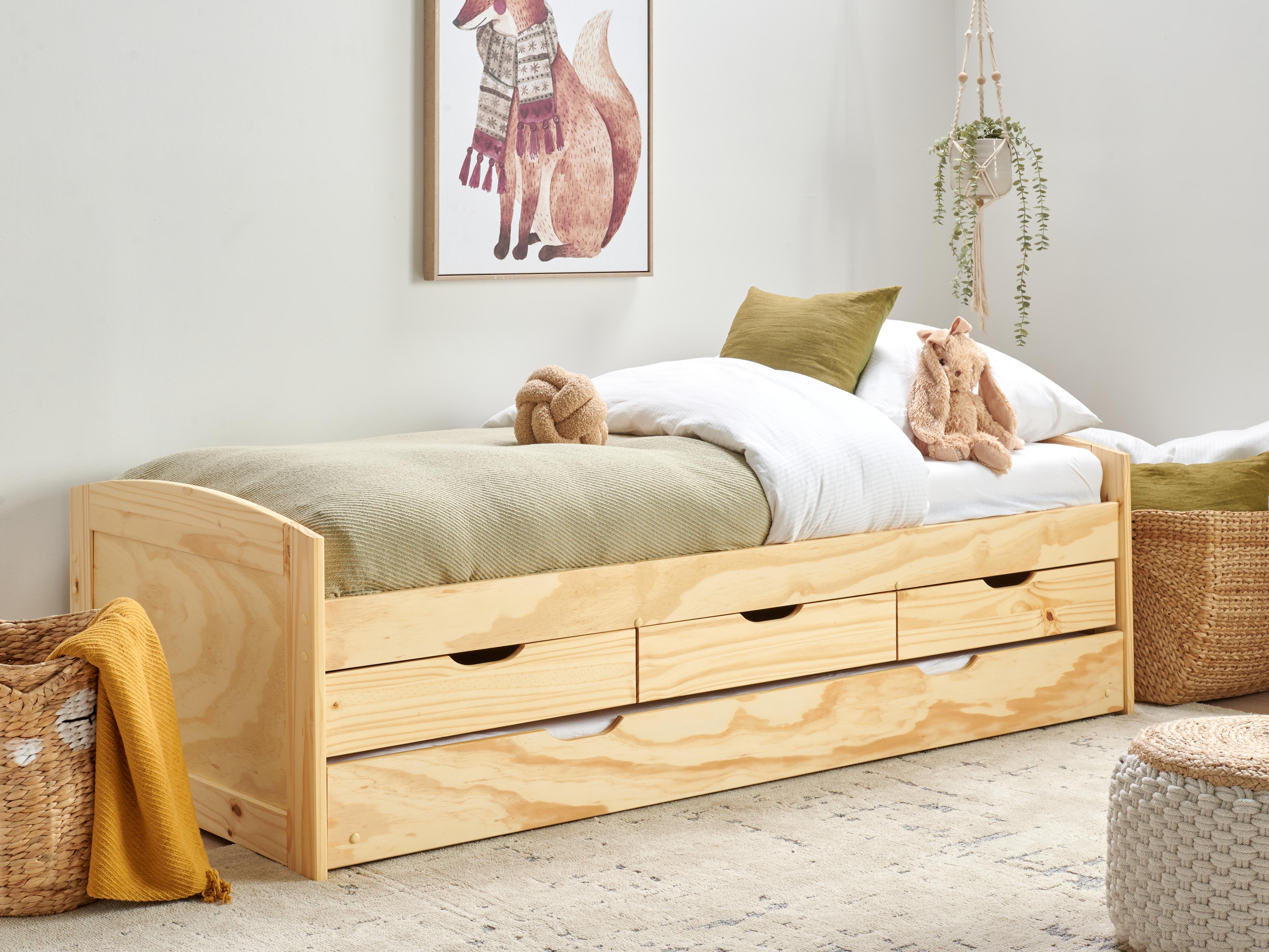 Onderschuifbed Dennenhout PETIVILLE 90 x 200 cm Lichtbruin