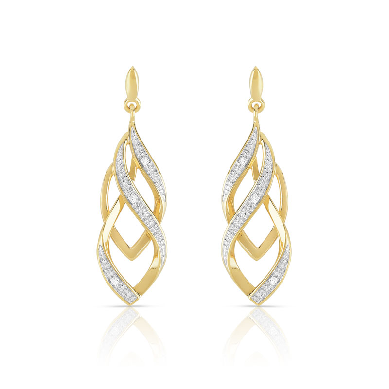 Boucles d'oreilles or 375 2 tons pendants diamants