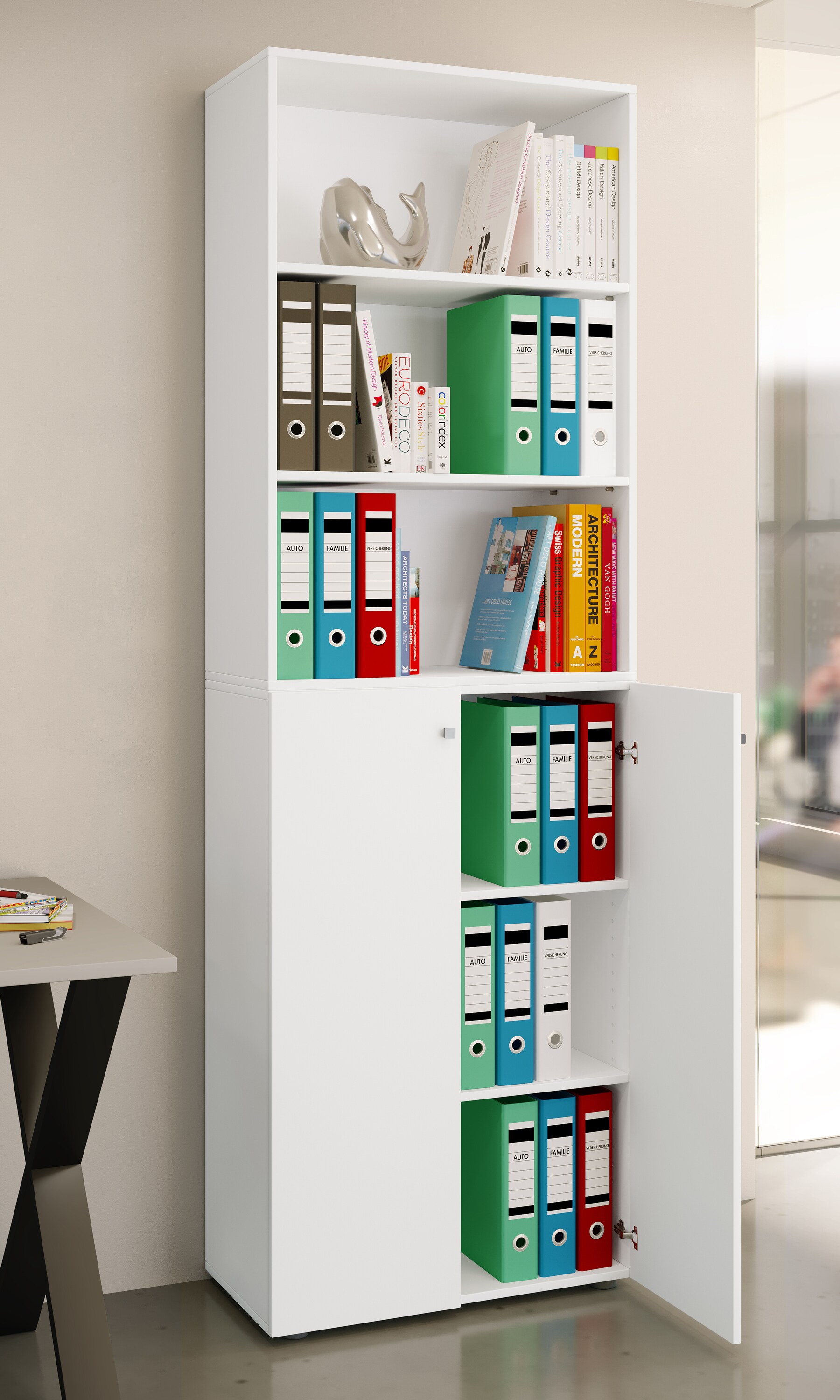 VCM Büroschrank Bücher Ordner Aktenschrank Büromöbel Schrank Lona 6-fach Drehtüren Regal