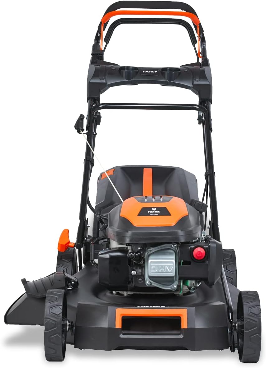 FUXTEC 4in1 Benzin Rasenmäher FX-RM5170eS mit E-Start, Gartenmäher inkl. Seitenauswurf-Funktion, 51 cm Schnittbreite, 4-Takt mit Hinterradantrieb, kugelgelagerte Big Wheel Räder, 60L Grasfangkorb