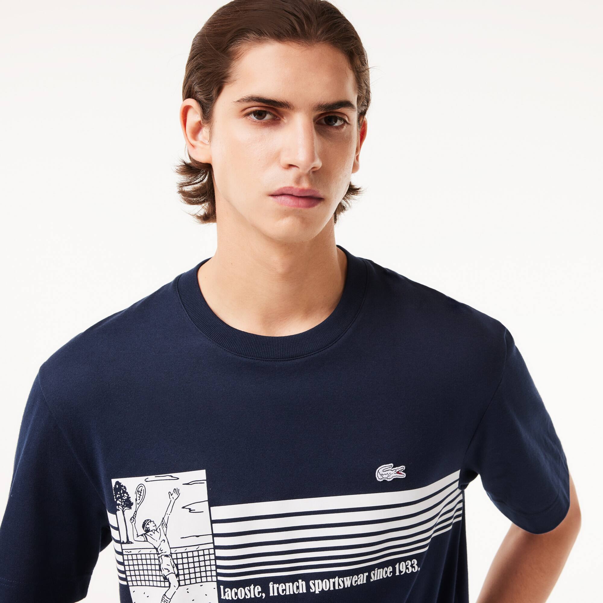 T-shirt épais fabriqué en France imprimé tennis T-Shirts - Bleu - Lacoste - Homme