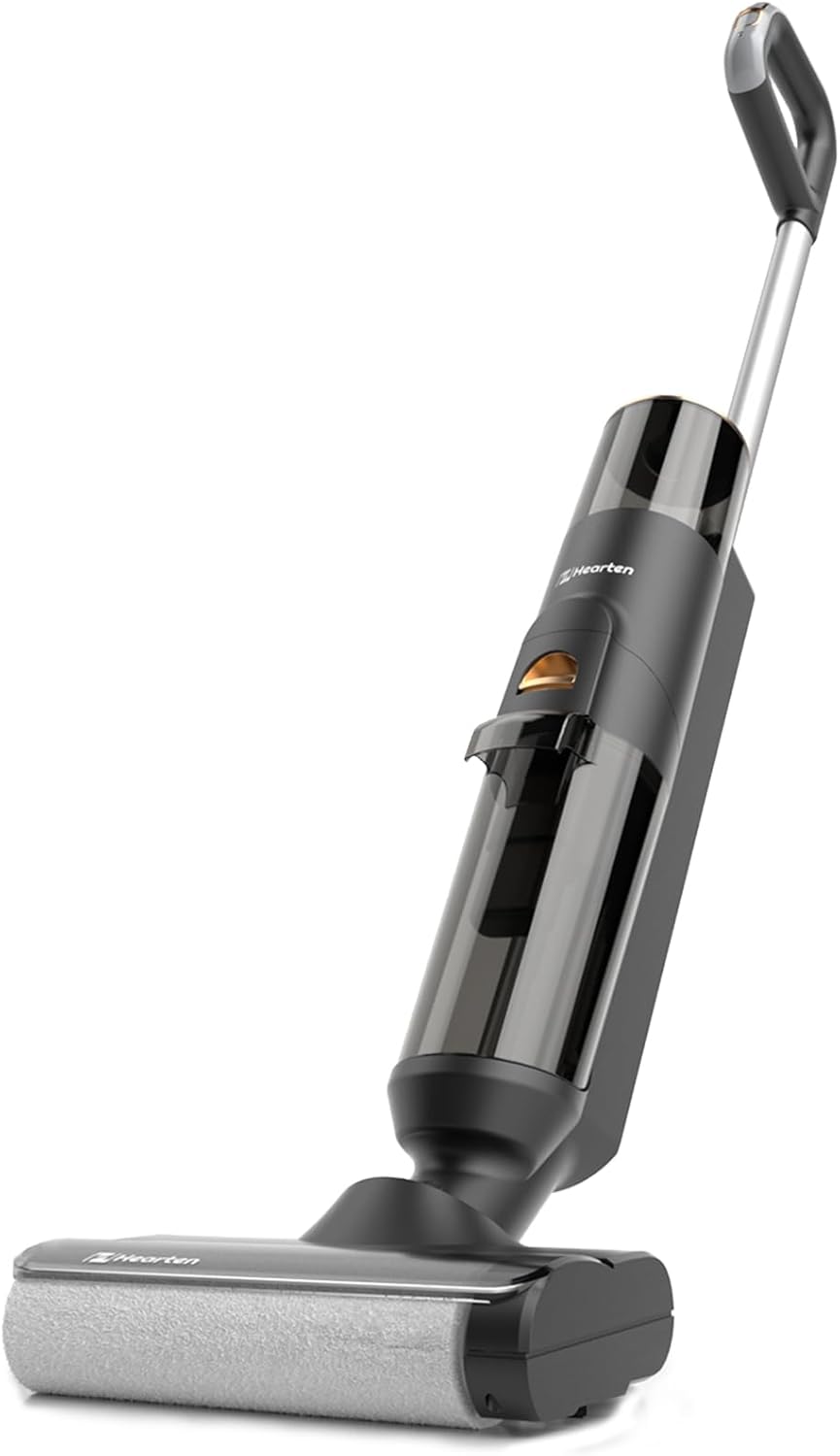 Hearten Nass Trockensauger, Selbstreinigung, Staubsauger mit Wischfunktion, Kantenreinigungsbürste, Für Hartböden, Tierhaare, Intelligente Schmutzerkennung, Sprachansagen.