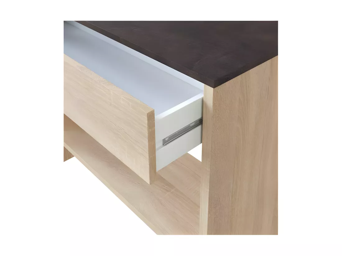 Meuble d'entrée + miroir Chêne - OZAKA - L 92 x l 33 x H 79 cm