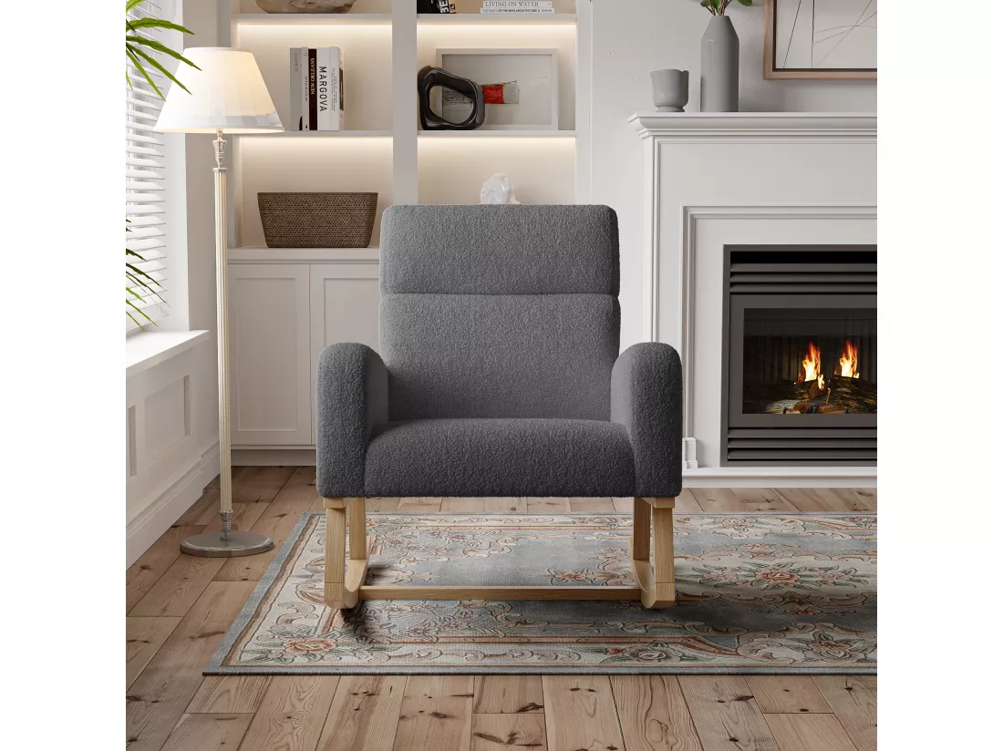 Fauteuil à bascule, avec accoudoirs, , dossier incliné, pieds en bois massif, - Gris foncé