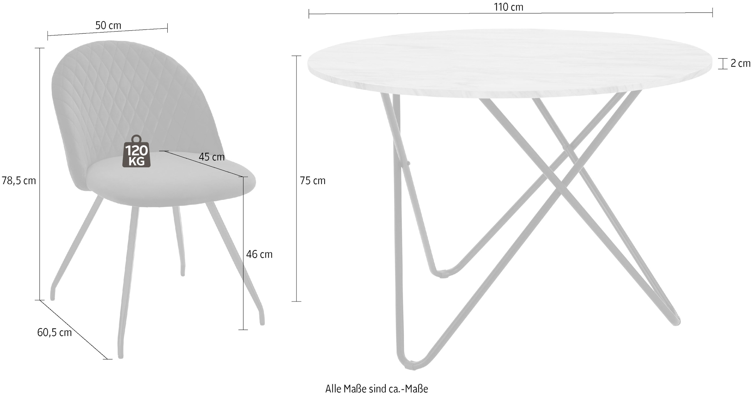 INOSIGN Essgruppe »Emmajonas« Set, 5 Stk. tlg. moderner runder Tisch in Marmoroptik