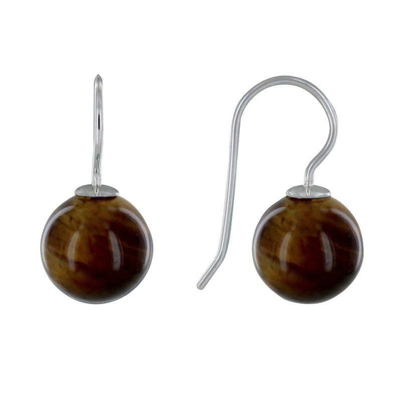 Boucles d'Oreilles Argent Billes Oeil de Tigre