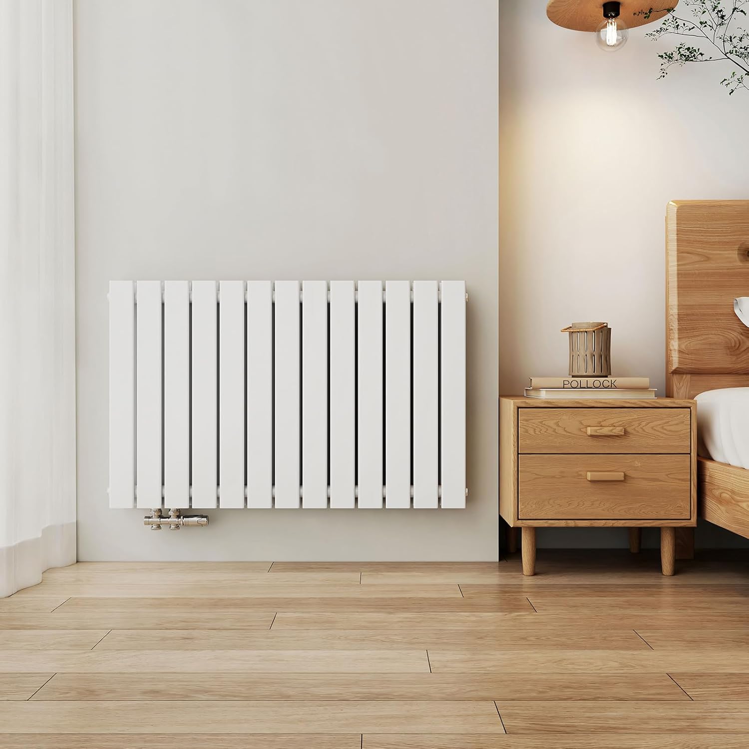 EMKE Design Heizkörper Flach, 630x1006 mm Horizontal Flachheizkörper mit Seitenanschluss, Doppellagig Weiß Paneelheizkörper Wandheizkörper für Bad, Flur& Wohnzimmer, 1308W