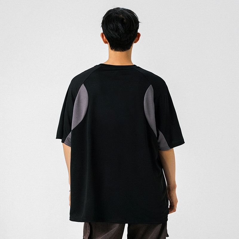 Derbundy - T-shirt met korte mouwen en vierkante hals en tweekleurige panelen