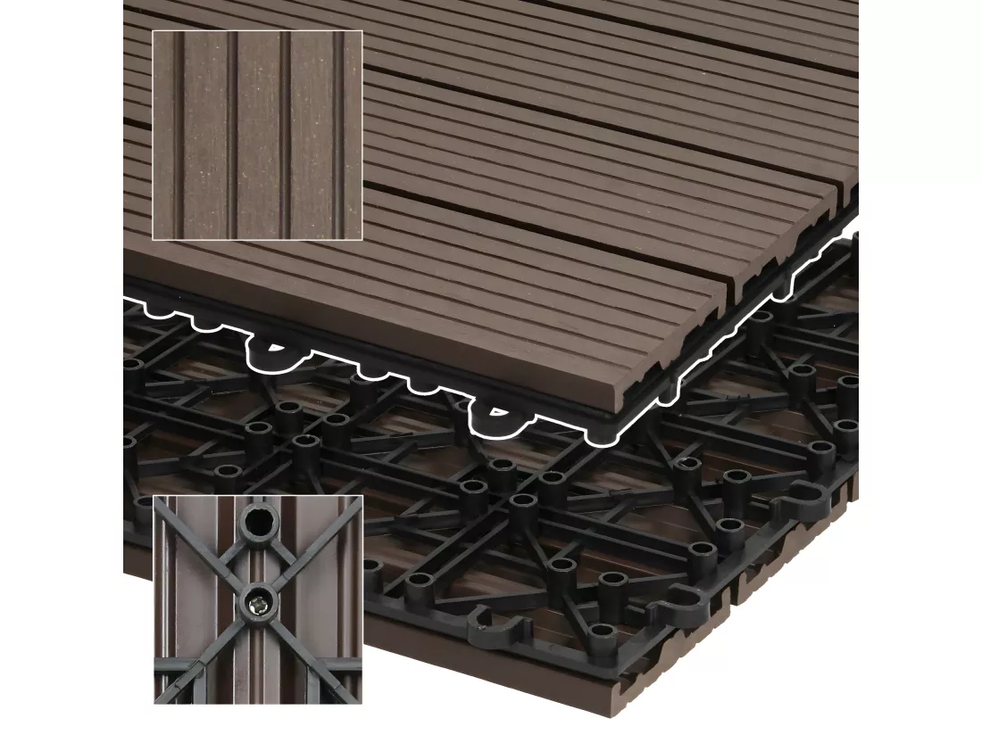 ECD Germany WPC Carreaux 30x30 cm - 33 Pièces par 3m² - avec Aspect Bois - Marron Foncé - Dalles