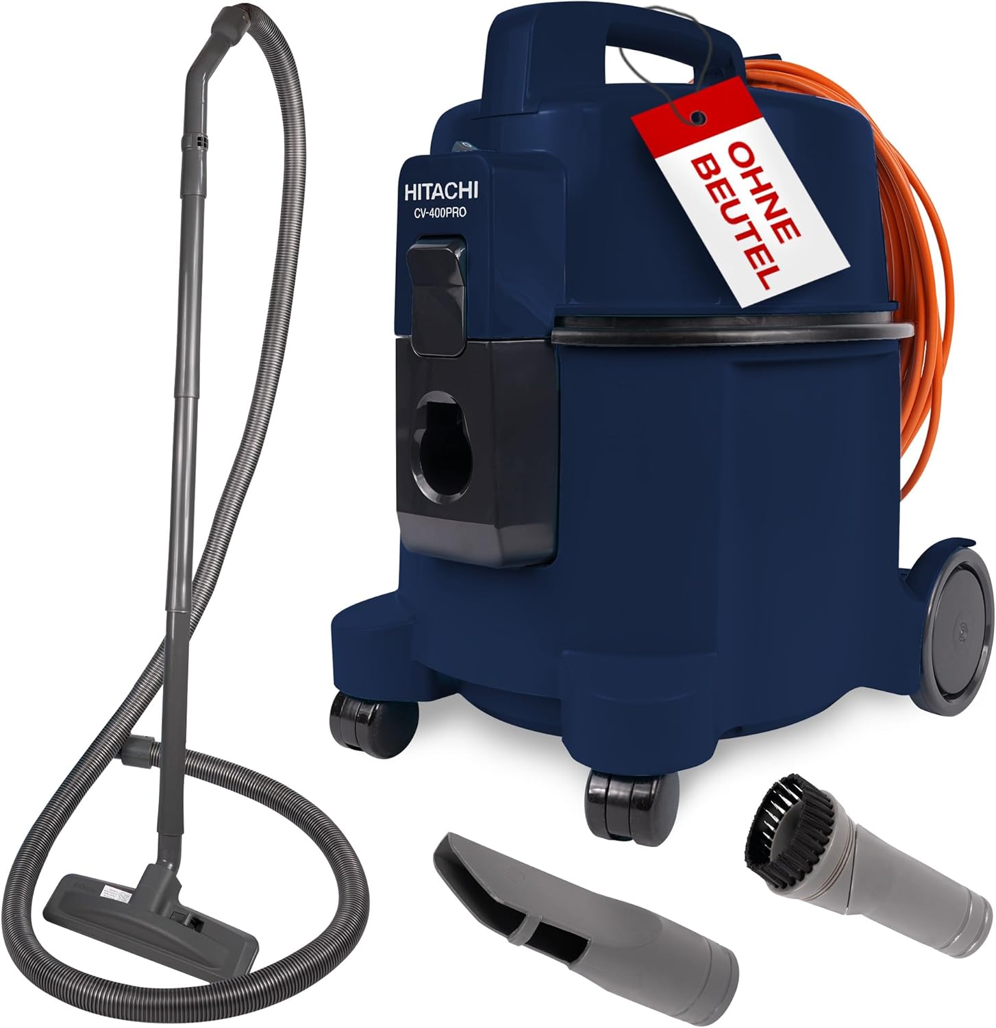 HITACHI Staubsauger CV-400 PRO mit HEPA Filter 7,5L, Beutellos - Profi Bodenstaubsauger 880W, leise 74 dB, 13m Radius, Teppichdüse & Zubehör, Gewerbesauger für Haushalt & Industrie (Dunkelblau)
