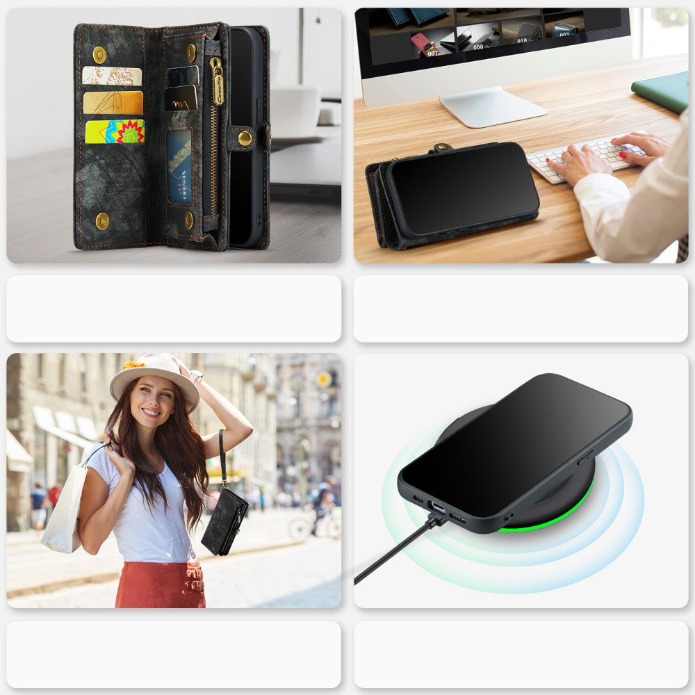 iPhone 15 Pro 2in1 Leder Tasche   Magnet Hardcase Karten Etui - Schwarz
