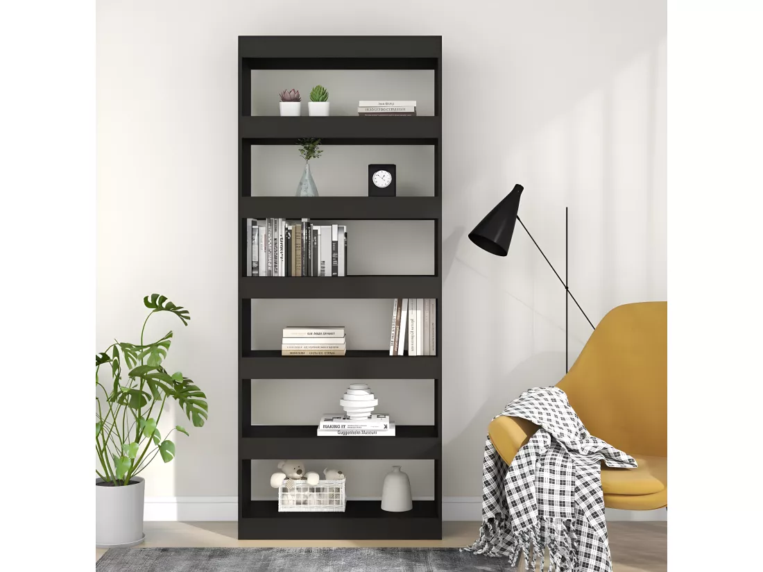 Bibliothèque/Séparateur de pièce noir bois d'ingénierie