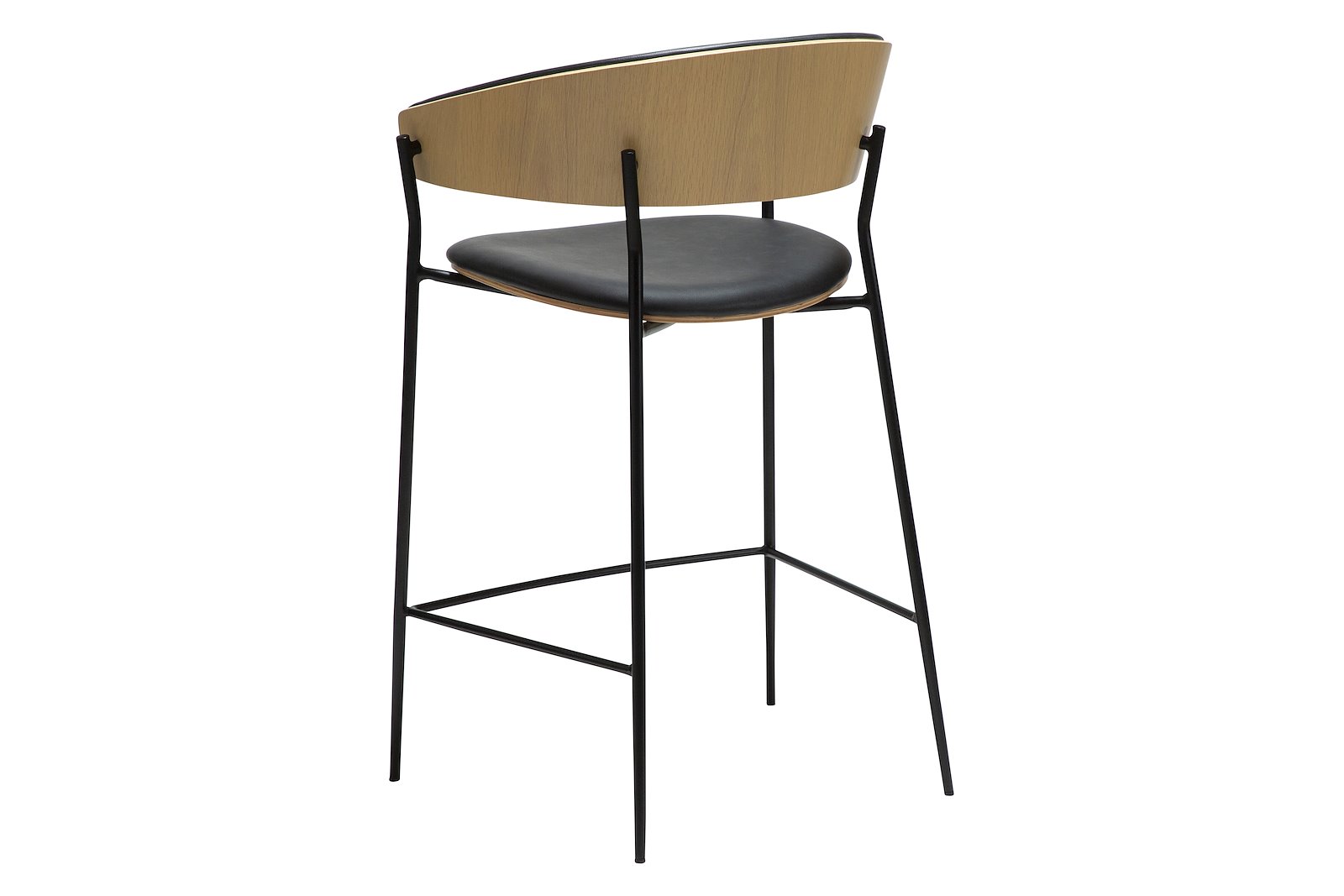 Crib counterstol Med arm. PU Raven black med hvitvasket eikefinér rygg og sorte ben