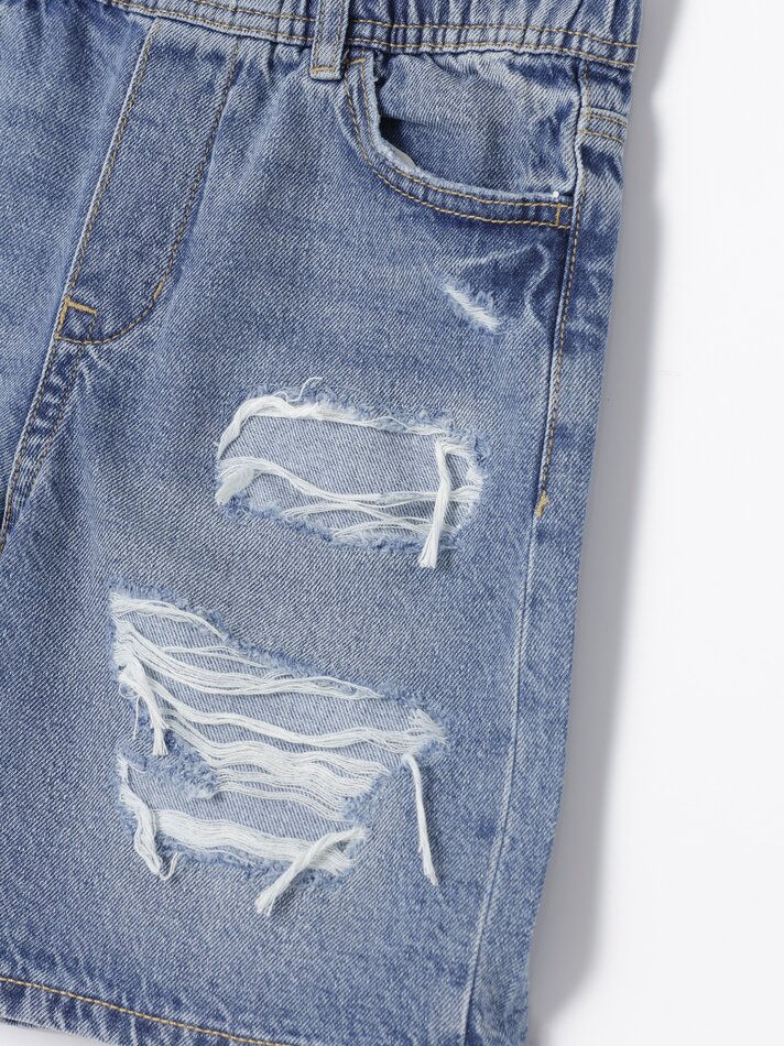 Bermuda jeans com rasgos - Azul-marinho