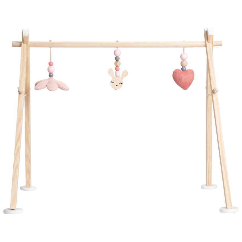 Arche d'éveil en bois + peluches en tricot - Rose - Ecru