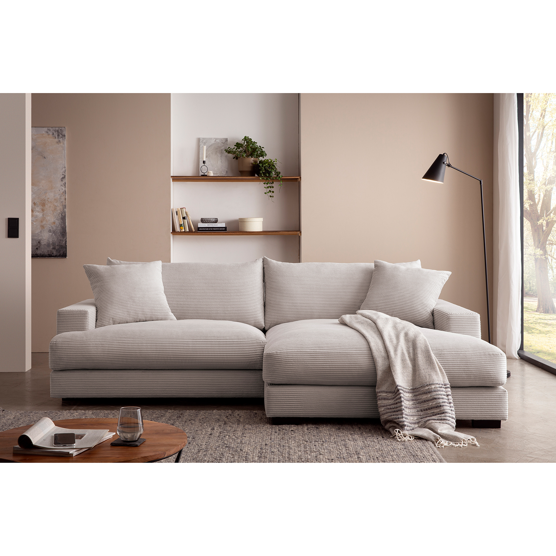 Ecksofa - dove - Cord - Recamiere rechts