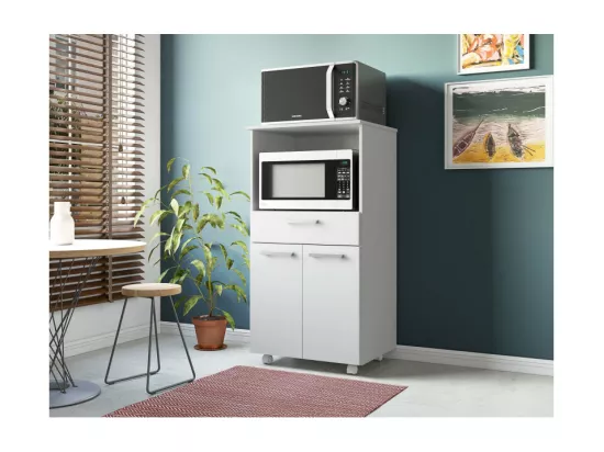 Meuble Micro-Onde Blanc Mobile 2 Portes 1 Tiroir L 61 H 117.5 P 48.8 cm