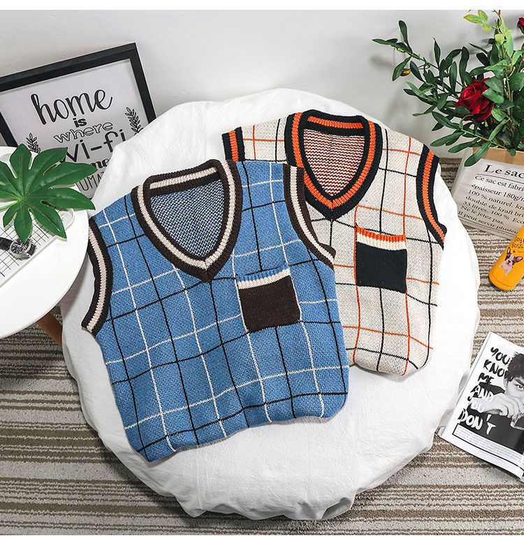 Wewewow - Contrasterende geruite gebreide vest